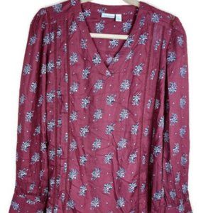 Hinge Blouse Soft Flowy Floral Burgundy Red Viscose Small Red Russet $69